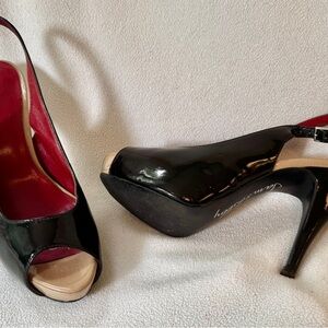 Sam & Libby Black Patent Peep-Toe Heels